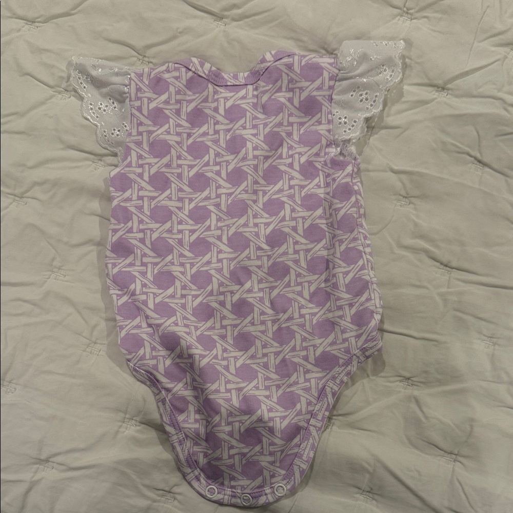 TBBC 3-6 Months - Purple and White Baby Onesie with Lace Sleeves - Picture 2 of 2